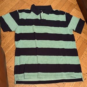 GAP Men's Polo Shirt - Navy and Light Green Stripes